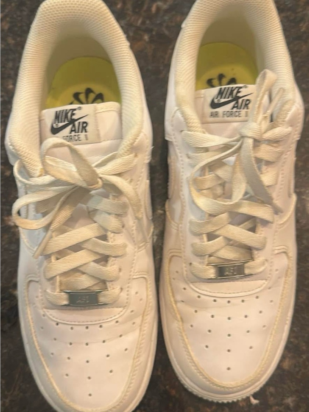 Nike Air Force 1 Low White Sneakers with Yellow Insole Detail